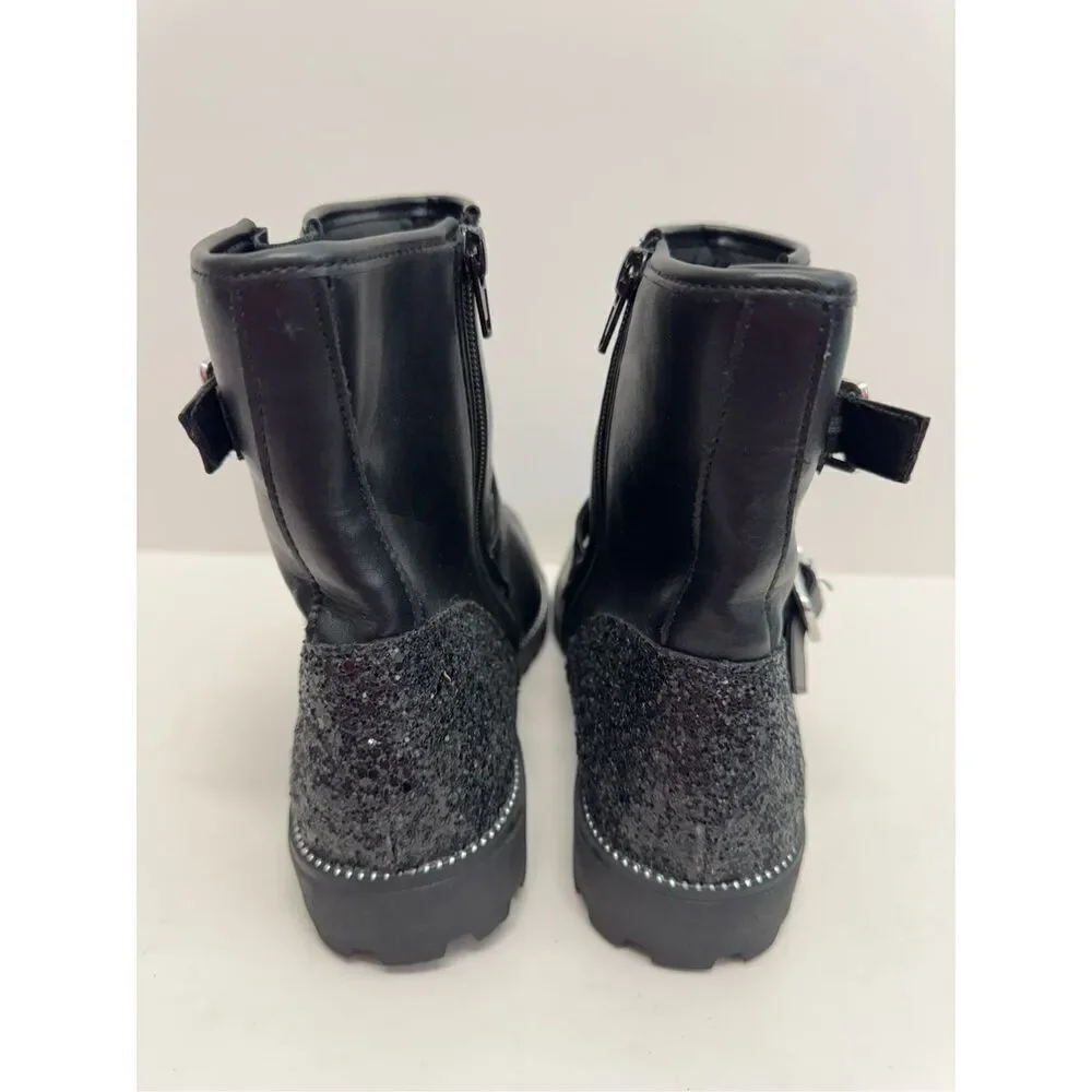 Harper Canyon Boots Size 5 Black Buckle‎ Detail Lug Sole Block Heel Side Zip NEW